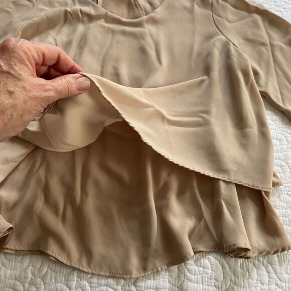 Zara Basic Tan Layered 3/4 Sleeve Boxy Flowy Chiffon Blouse Size XS - Picture 3 of 7